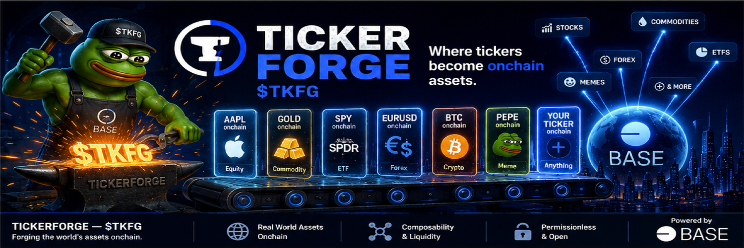 TickerForge asset rail powered by Base